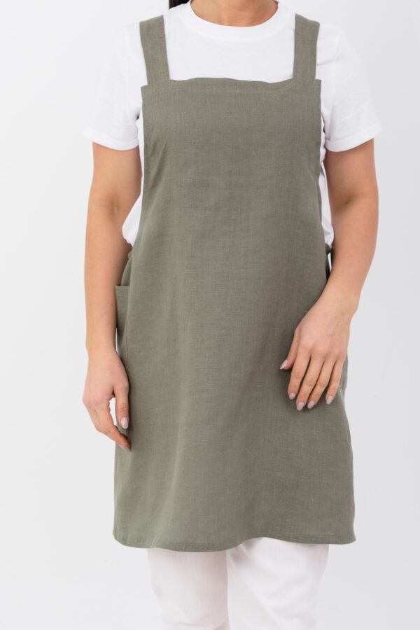 Japoniško Stiliaus Lininė Prijuostė | Boho Žolelių Virtuvės ir Amatų Prijuostė