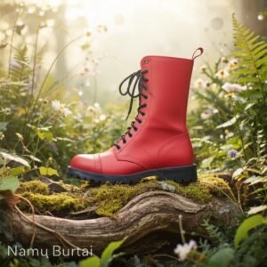 Raudoni Ilgaauliai Aviatoriški Batai Moterims | Drąsūs Bohemiški Odiniai Batai
