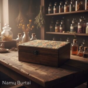 Medinė Dėžutė Glazūruotu Viršumi - Paslaptims ir Reikmenims